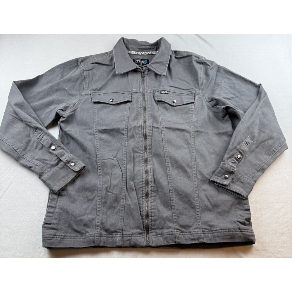 Tony Hawk Jacket Mens Large Gray Denim Full Zip Collared Skate Bomber Casual